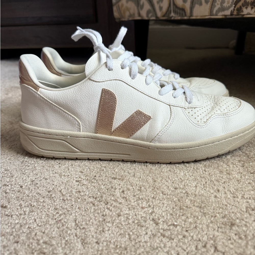 Veja White Sneakers with Gold Details